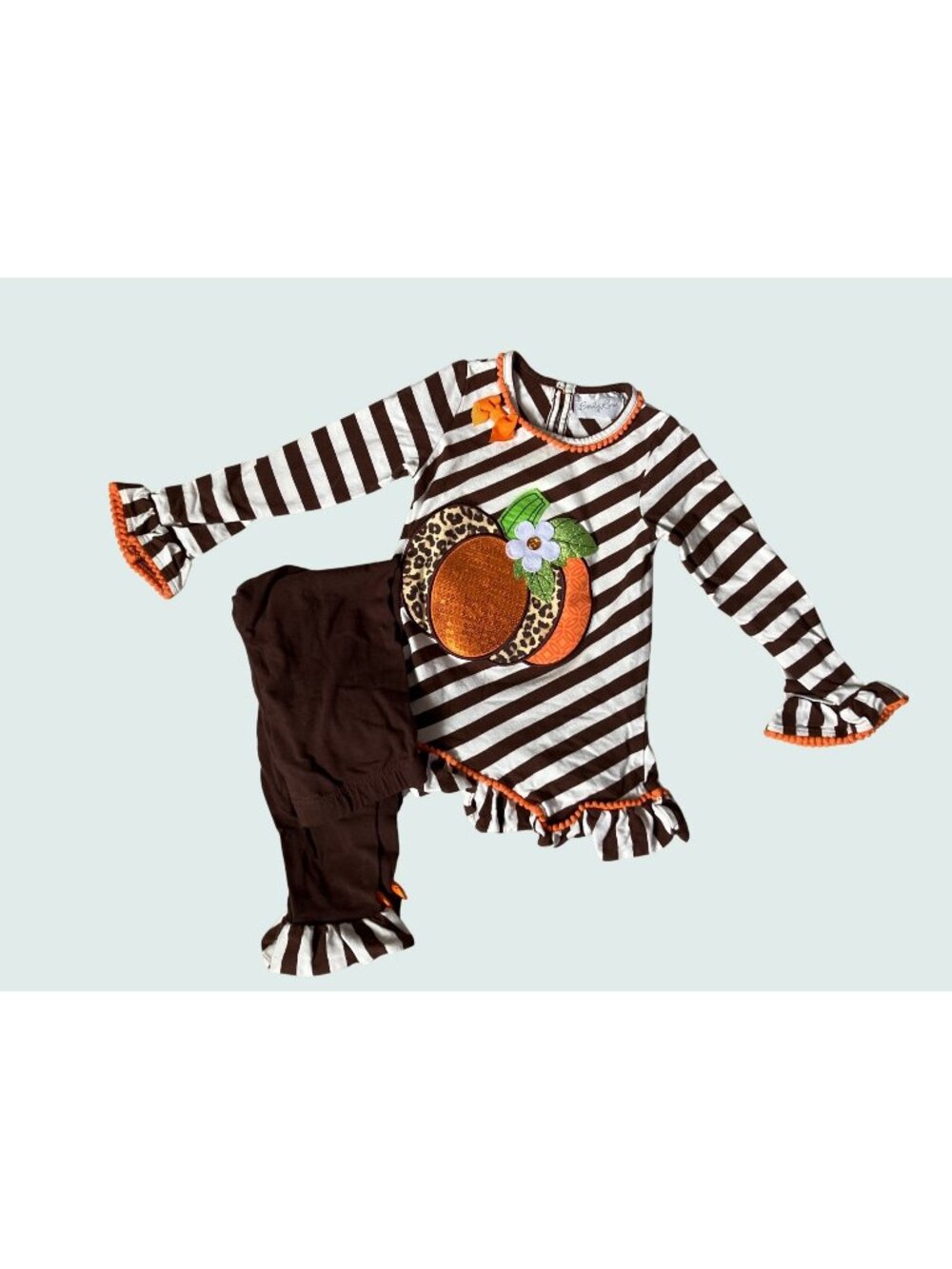 Emily Rose Girls Pumpkin Outfit Brown White Orange With Matching Pants Size 5